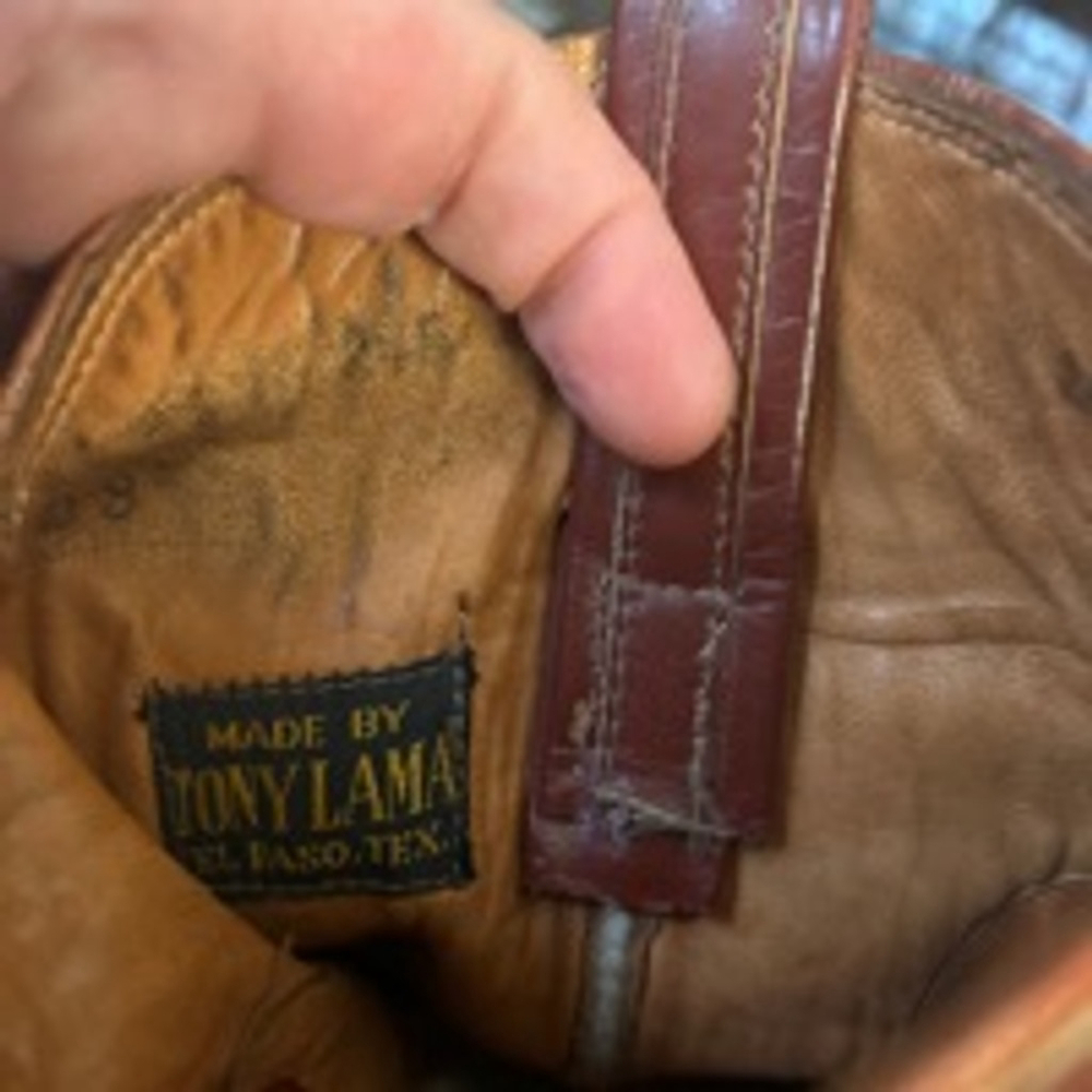 Men's Tony Lama Brown Leather Cowboy Boots Size 8 - Picture 3 of 10